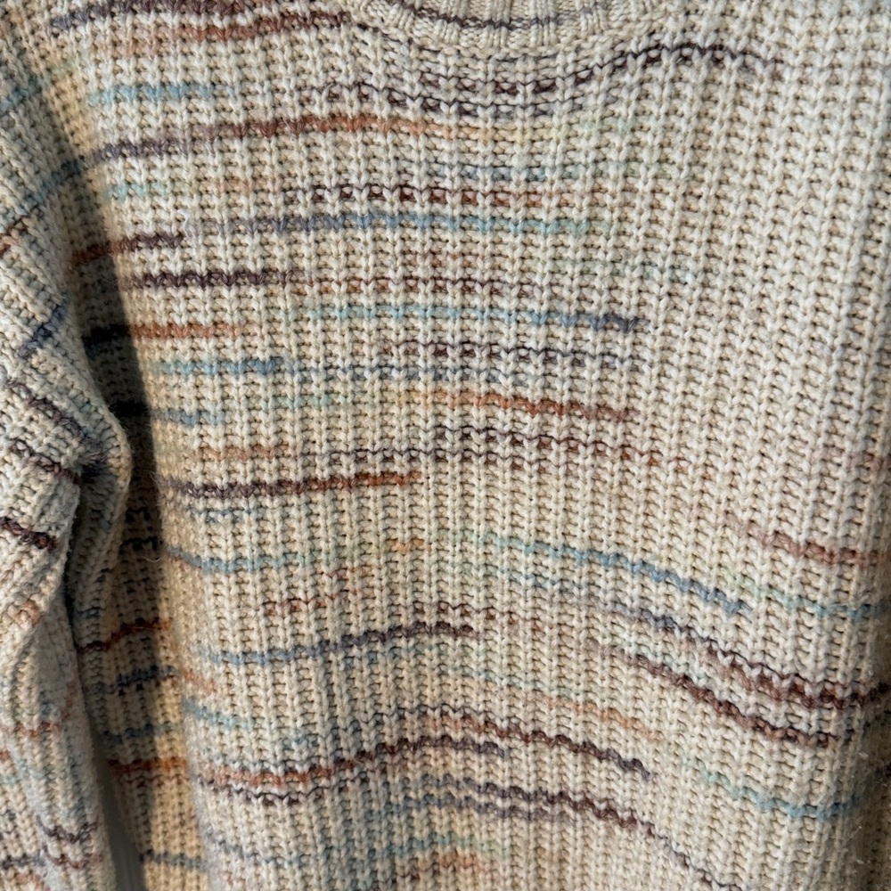 American Eagle Outfitters Beige Pink Blue Crewneck Knit Sweater Size S - Picture 3 of 4